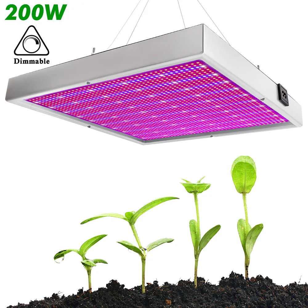 Светодиодный фито-светильник 200 Вт, полный спектр, светодиодный светильник для выращивания, панель с функцией затемнения для комнатных растений, выращивающих цветущую теплицу