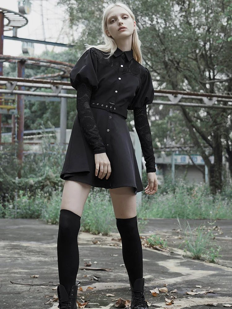Женское платье-рубашка в стиле Панк RAVE готическое кружевное платье с