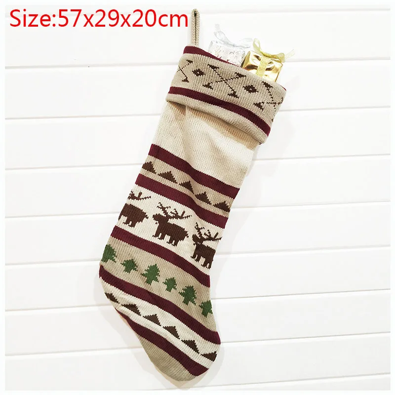 1PCs 57x29x20cm Рождественские носки с подвеской, ткань, Рождественская елка, лось, снежинка, орнамент, Рождественские узоры, вечерние украшения для дома, подарочный пакет - Цвет: 1PCs 57x29x20cm