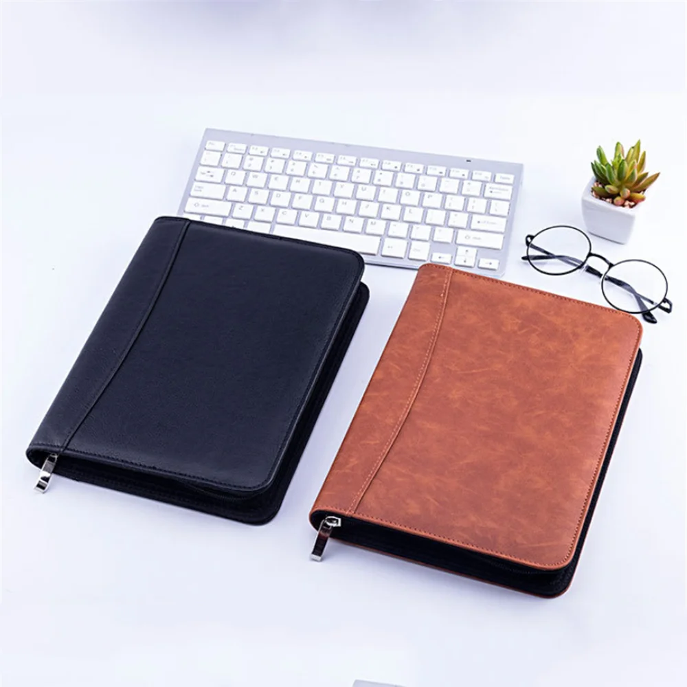 1 шт. искусственная кожа A5 Padfolio с калькулятором папка на молнии блокнот портфель