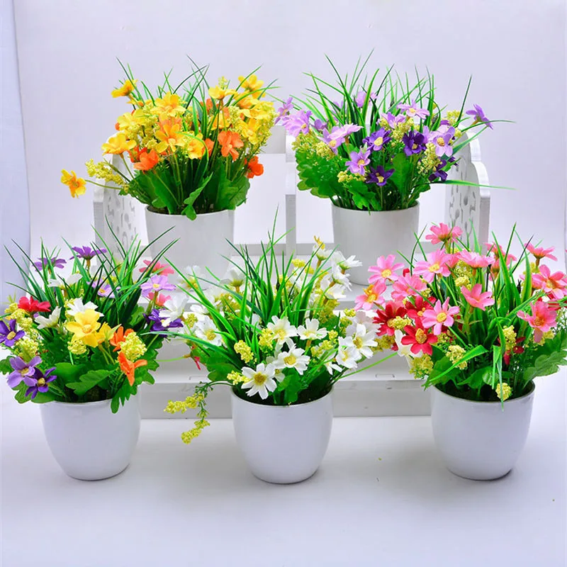 

Artificial Chrysanthemum Pot Decorate Flowers Plastic Flowers Simulation Plant Flowers Home Garden Mini Bonsai For Home Decorate