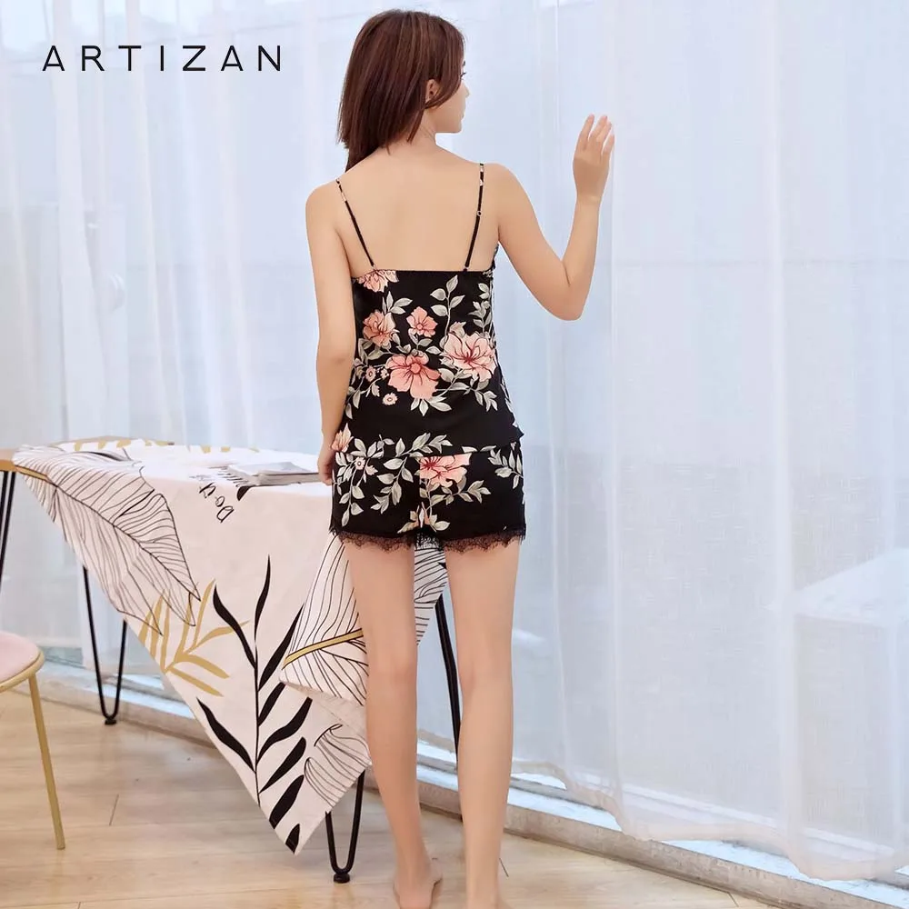 Пижамный комплект для сна и отдыха Сексуальная атласная пижама Женская Летняя