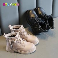 winter boots for girls shoes zipper leather children martin boots plus velvet thicken warm kids cotton shoes girls boot 3 12y