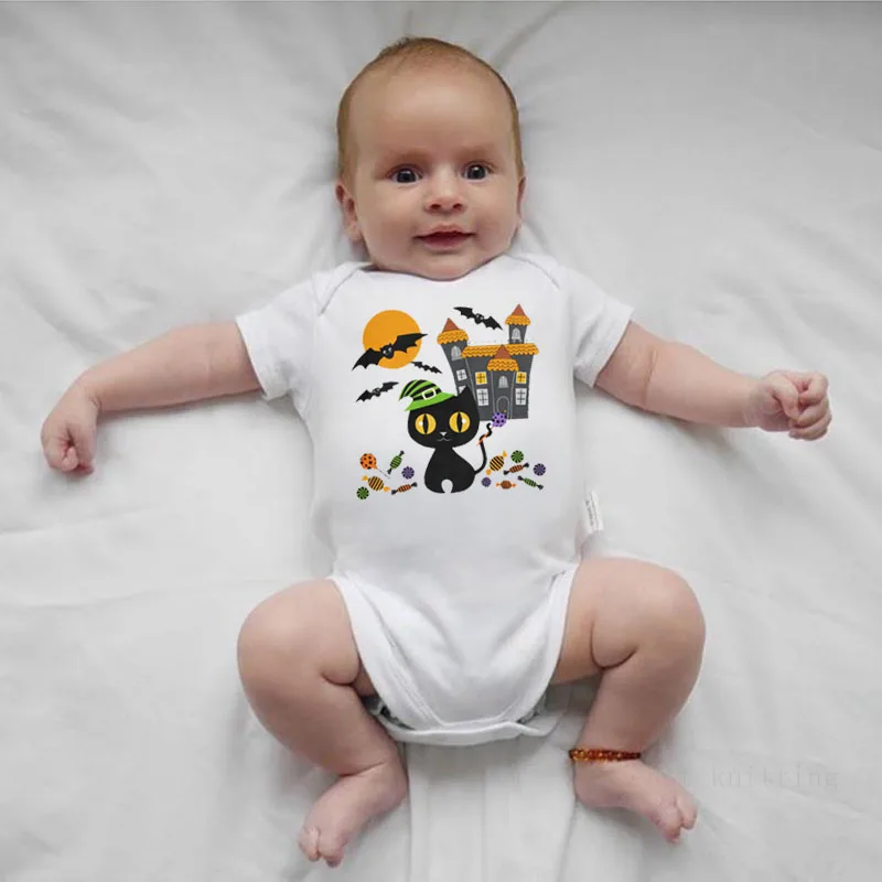 Боди с короткими рукавами для новорожденных черный комбинезон кошкой мальчиков
