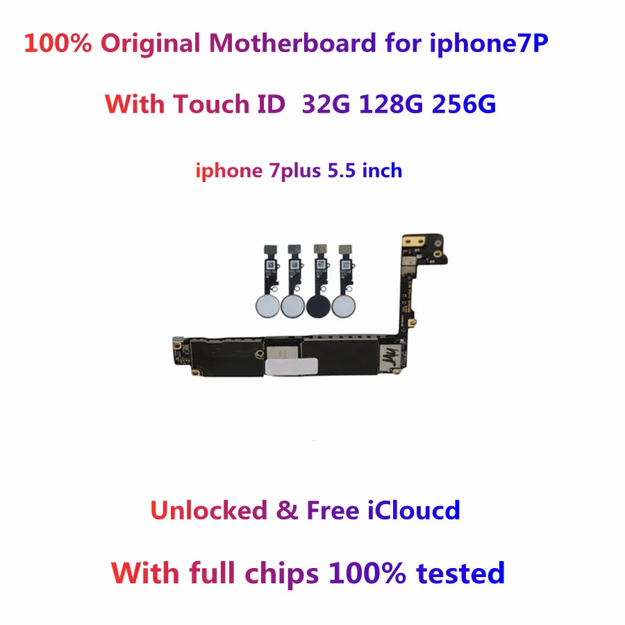 For iphone 7 plus logic board with touch id . firee icloud Unlocked for  iphone 7plus  motherbord original for 256gb 128gb 32gb