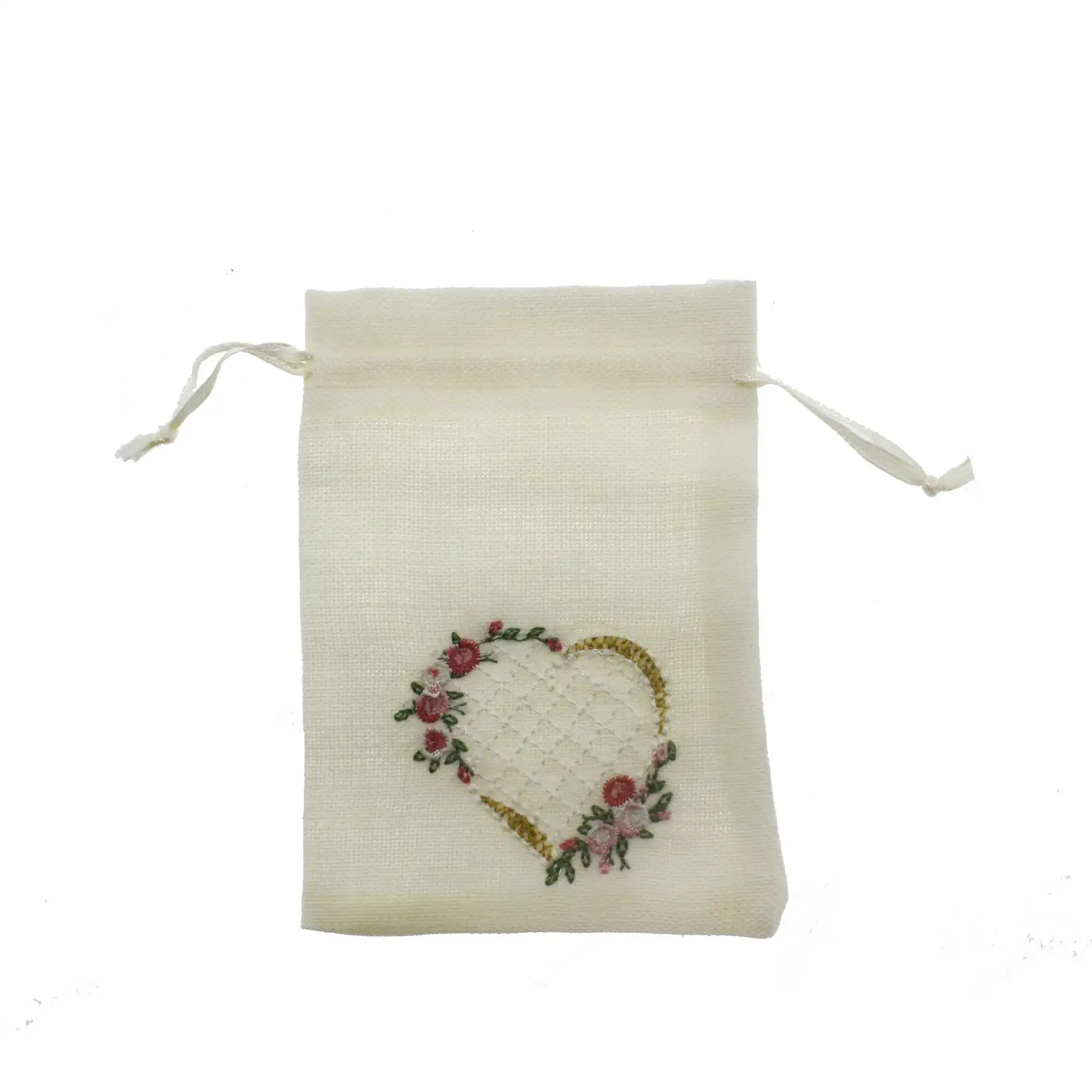 

10 Pieces 9x12cm Bag Heart Embroidered Needle Lace Linen Pouch