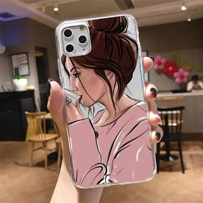 

Princess Female boss coffee luxury Phone Case coque Transparent for iPhone 11 12 mini pro XS MAX 8 7 6 6S Plus X 5S SE 2020 XR