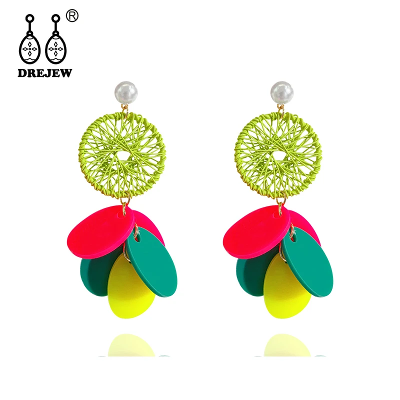 DREJEW контрастные цвета Круглый акриловый лист массивные серьги жемчуг сплав