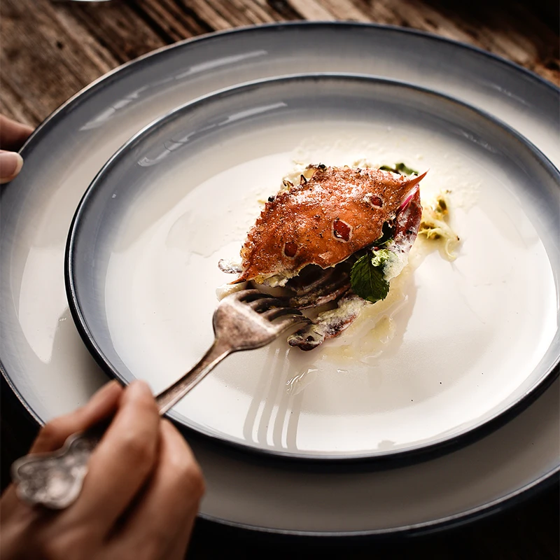 Градиентная керамическая тарелка большая для ужина ресторана блюдо стейка