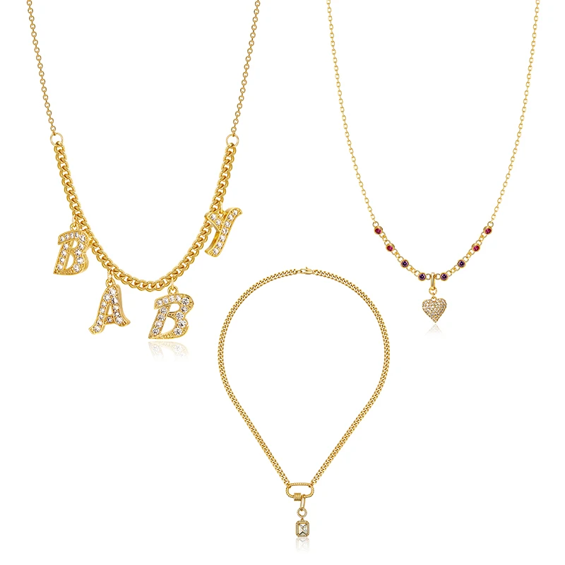 

Brass With 18K Gold Rhinestone AAA Zircon Baby Heart Necklaces Women Jewelry Punk Party Designer Club T Show Korea Japan