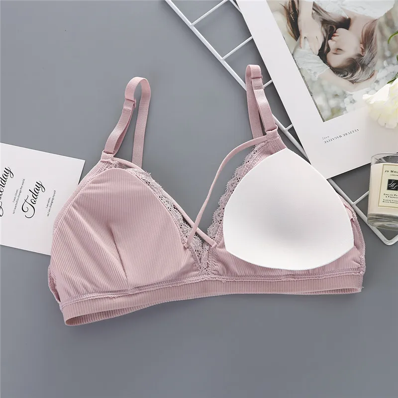 New ice silk thread wrapped chest, sexy lace beauty back no steel ring bra adjustable shoulder strap