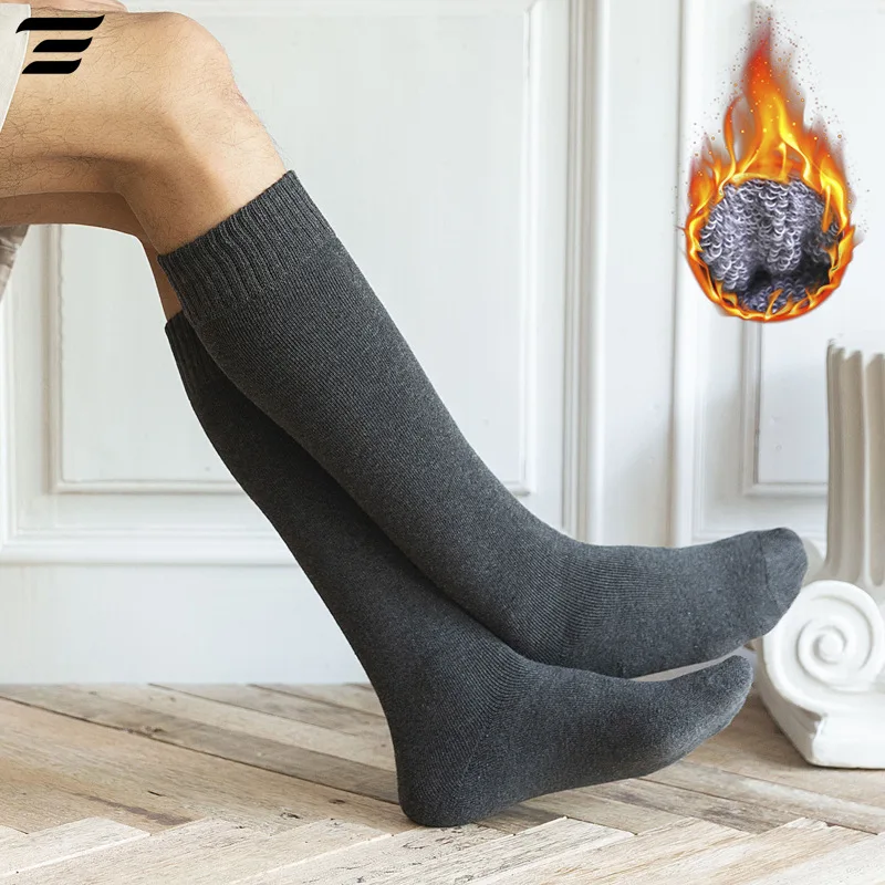 

6 Pieces of Socks Men's Winter Warm Compression Stockings Knee High Long Leg Socks Terry Pure Cotton Thick Socks Size 38-44