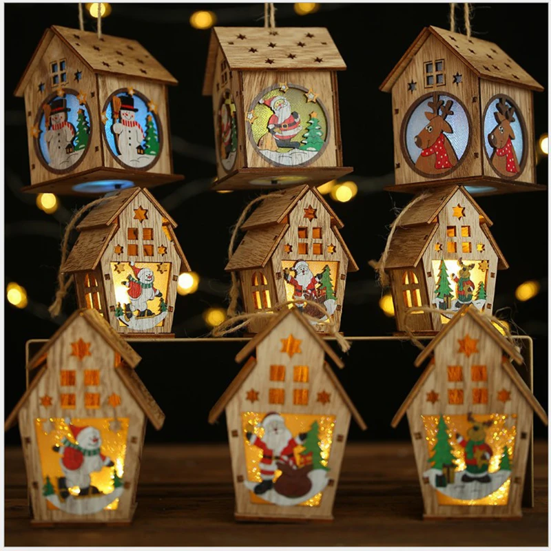 

Christmas Packs Mini LED Light Wood House Christmas Ornaments Kits , Family DIY Art & Craft Decorations