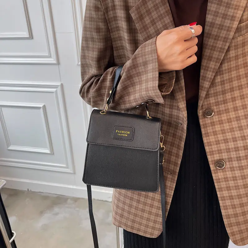 

Women Retro Leather Shoulder Crossbody Bags With Short Handles Black Brown White Ladies Top-Handle Bags Small Square Handbag