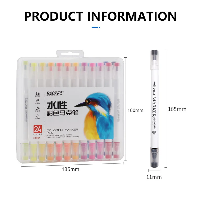 

24 Colors Double-ended Markers Water-based Student Painting Marker Pens Art Supplies Multifunction Drawing Set Design Pen