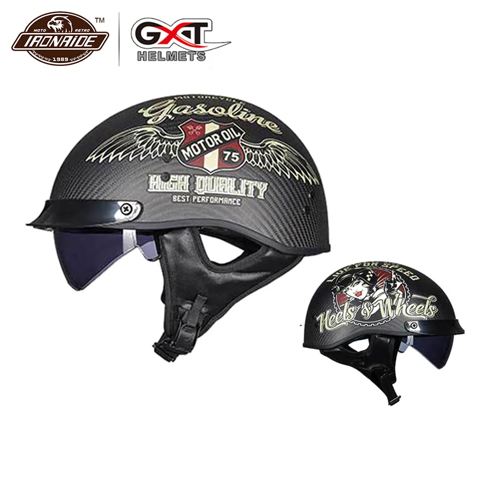 

GXT Carbon Fiber Motorcycle Helmet Moto Helmet Vintage Scooter Half Face Retro Biker Motorbike Helmet Capacete De Motocicleta
