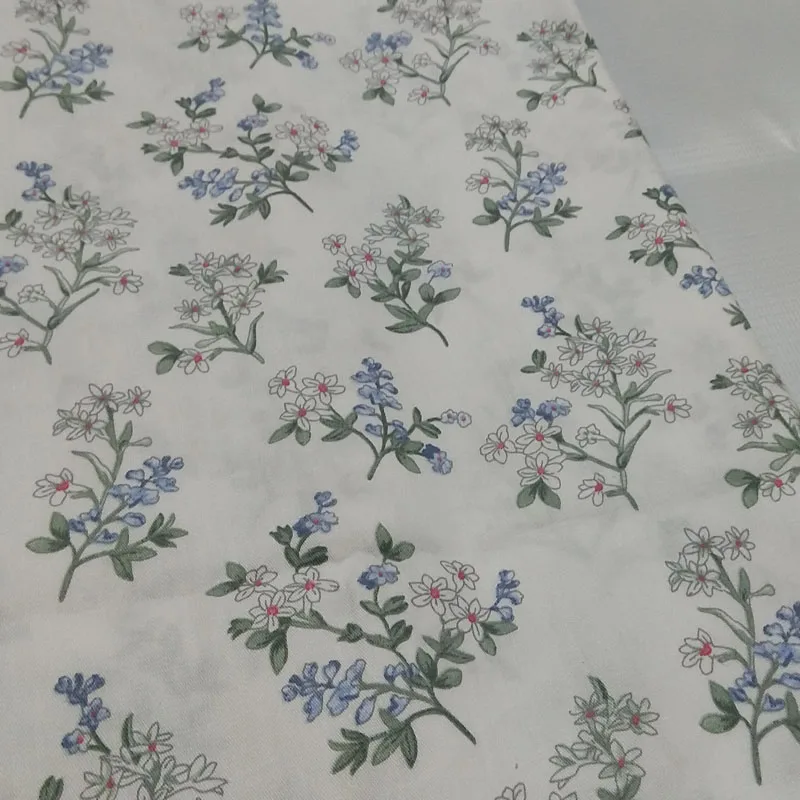 

100% Cotton viaPhil Brand Small White Blue Flowers Printed Fabric Floral Fabric Patchwork Cloth Dress Home Decor