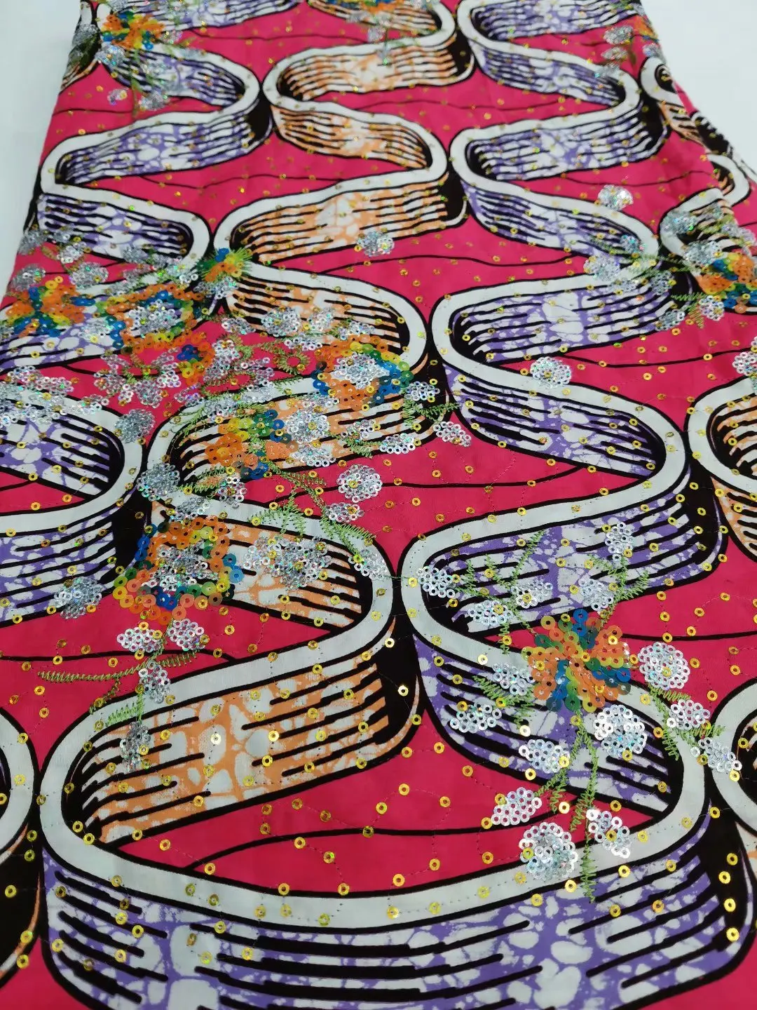 

2021Best Quality Nigerian 100% Cotton African Sequins Wax Fabric Prints Ankara Materials 6Yards Tissu Sewing Lady Dress yellow