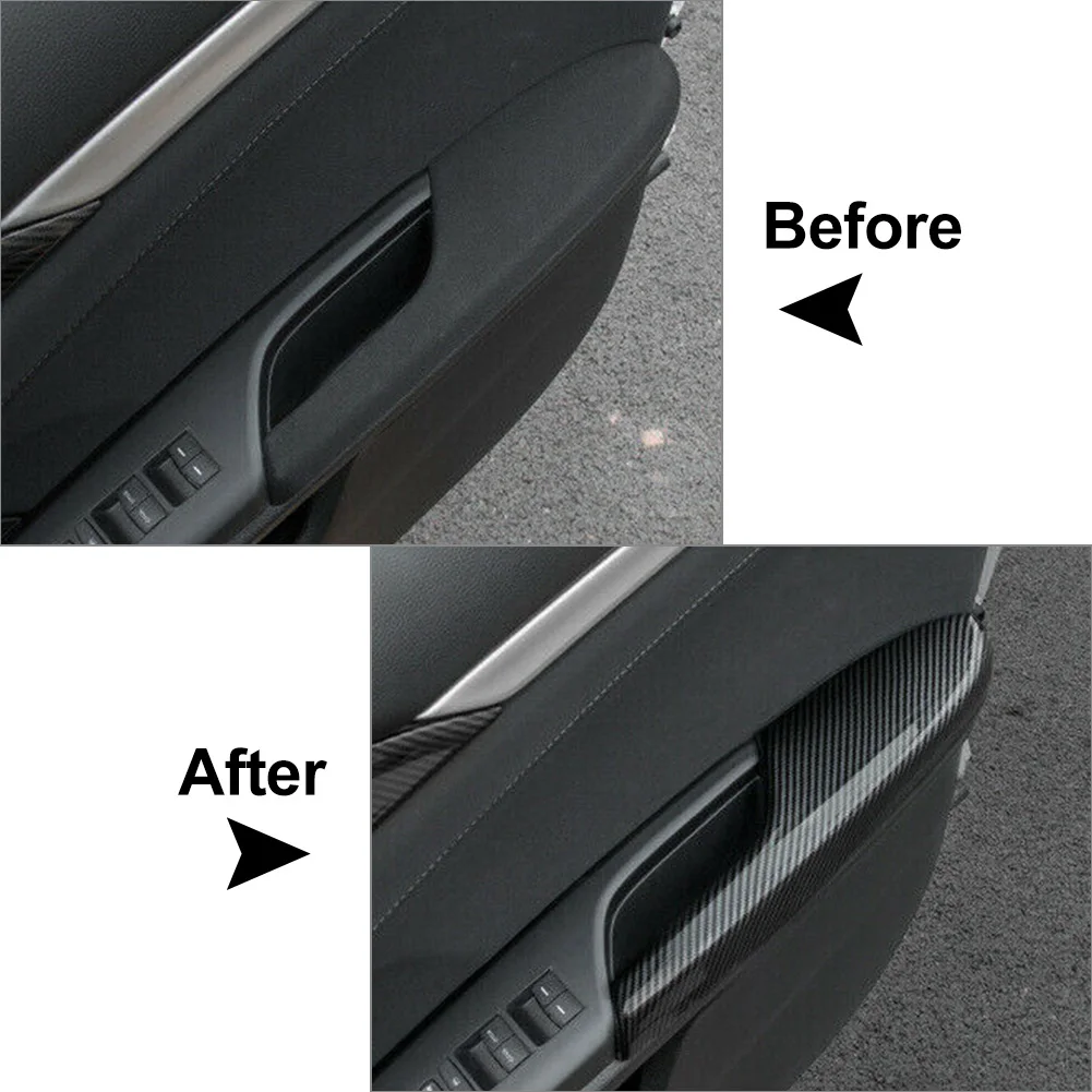 4 sztuki Włókno węglowe Wewnętrzny podłokietnik drzwi wewnętrznych samochodu Pokrywa ABS Dekoracja do Hondy Civic 2016 2017 2018 2019 2020