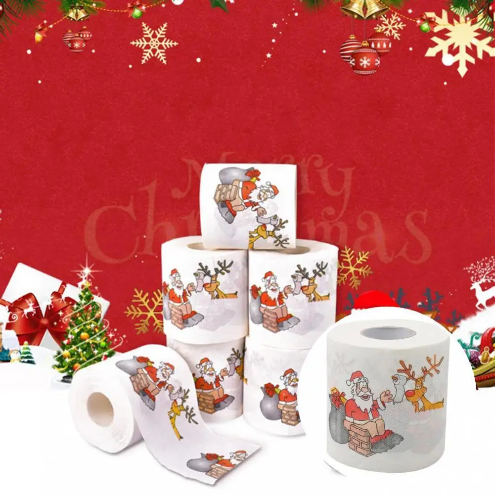 

1 рулон отличная туалетная бумага пищевой класс тонкая работа привлекательная Рождественская тематическая туалетная бумага новые подарки