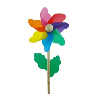 Kids Wooden Pin-wheel Toys Six Leaves Six-color Photograph Prop Colorful Flower Pinwheel Toy for Wedding Decor Photography Props