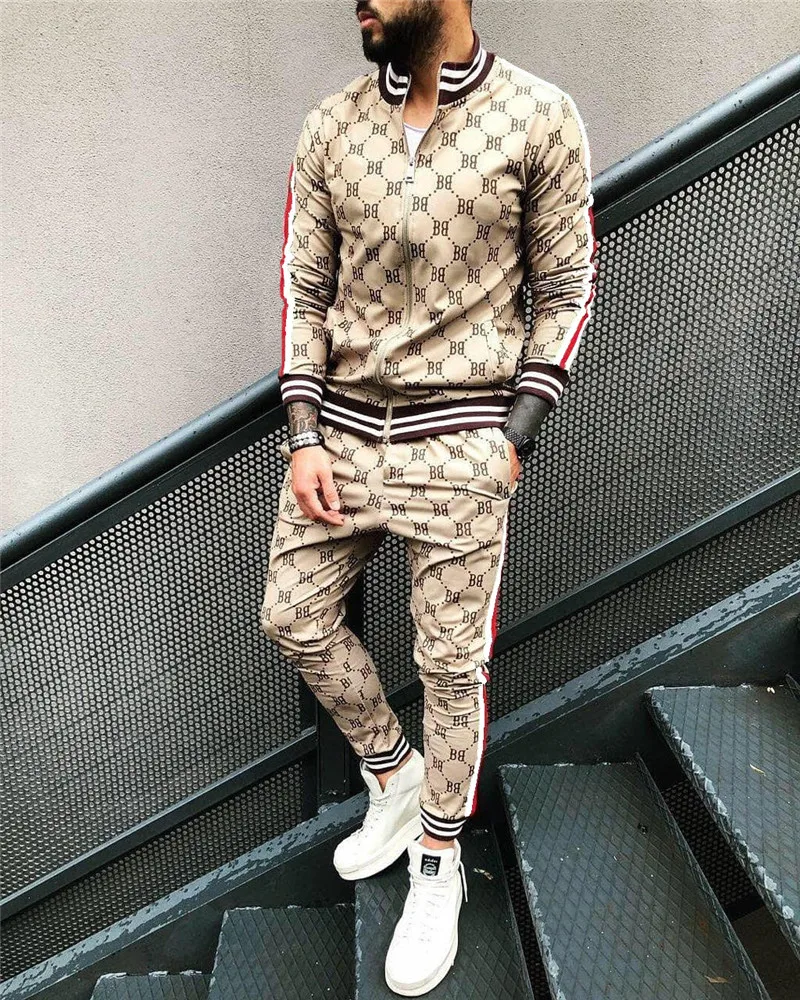 

2020 New 3D Colorful Plaid Men Sports Zipper Tracksuit Set Male Sweatshirt Running Jackets+trousers suit Men Tracksuit Mens Sets