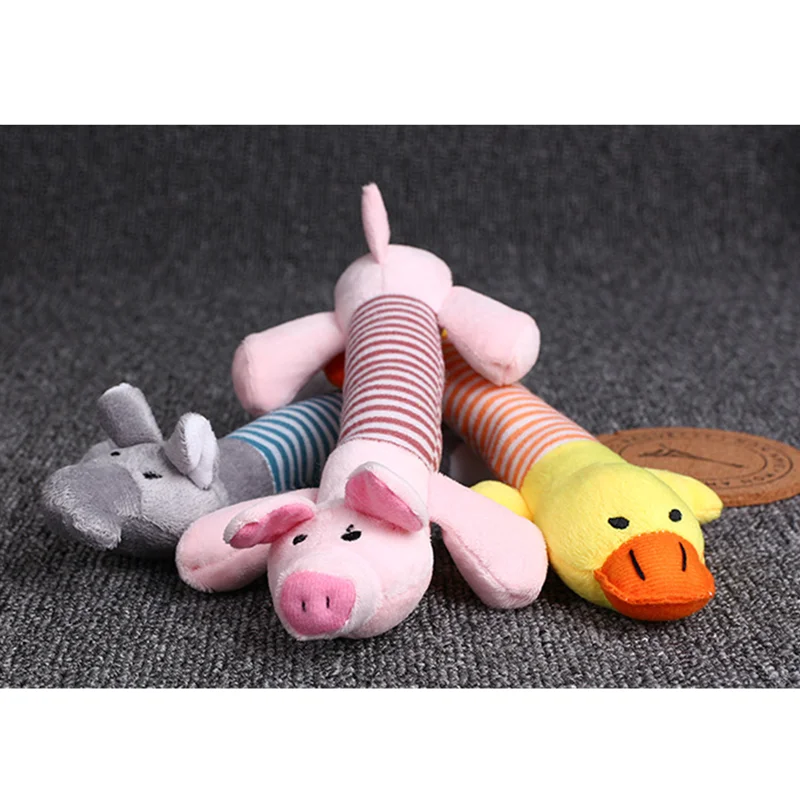 

2021 Cute Pet Dog Cat Plush Squeak Sound Dog Toys Funny Fleece Durability Chew Molar Toy Fit for All Pets Elephant Duck Pig