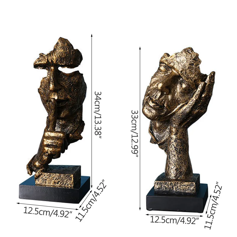 

Abstract Resin Sculpture For Living Room Decoration Figurines TV Cabinet Decor Handmade Silence Is Gold Ornament Statue Crafts