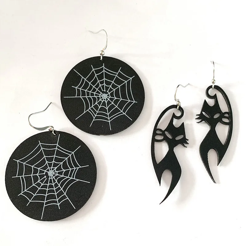 

Halloween Cat Earrings Fashion Personality Spider Web Earring for Women Funny Leather Jewelry Party Accessories Friendship Gift