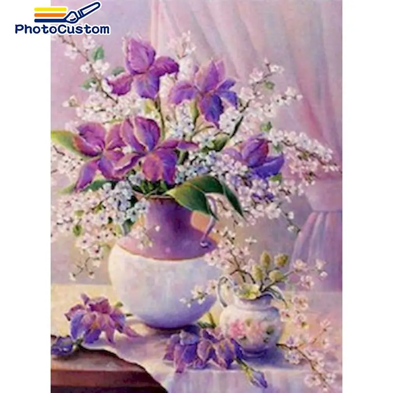 PhotoCustom алмазная живопись новое поступление квадратные Стразы цветы вышивка
