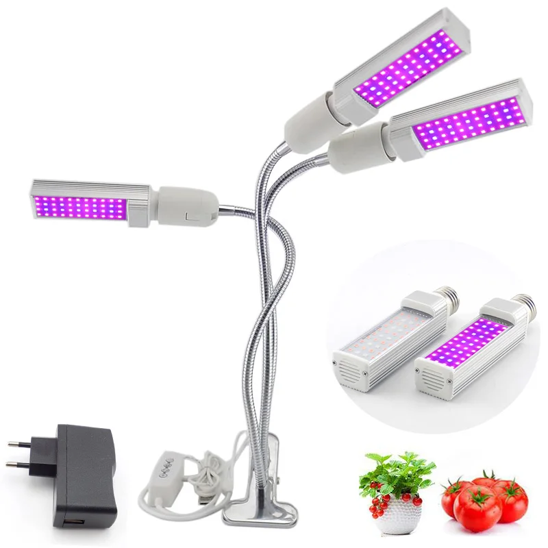 

3-HEAD Full Spectrum LED grow light tent box Holder Plants Growing Phyto Lamp 5V USB Timer Clip hydro cultivo indoor growbox