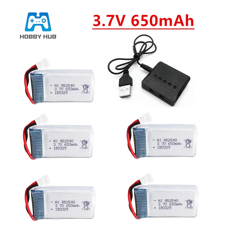 

3.7v 650mah li-po battery +charger units for Syma X5c X5c-1 X5 H5c RC quadratrotor spare parts 852540 Rechargeable drone battery