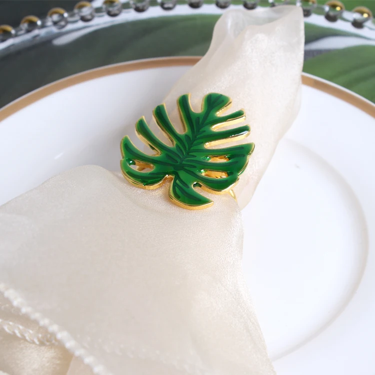 6 шт. современный ресторан Зеленый лист салфетка с пряжкой Западный круг ткань