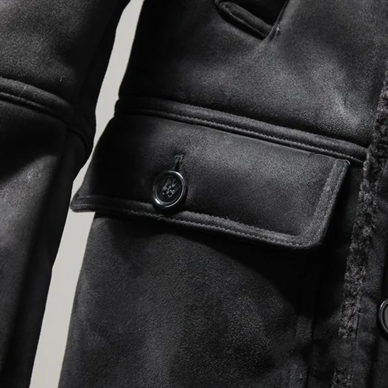 Зимнее Мужское пальто из овчины длинная теплая куртка с толстой меховой