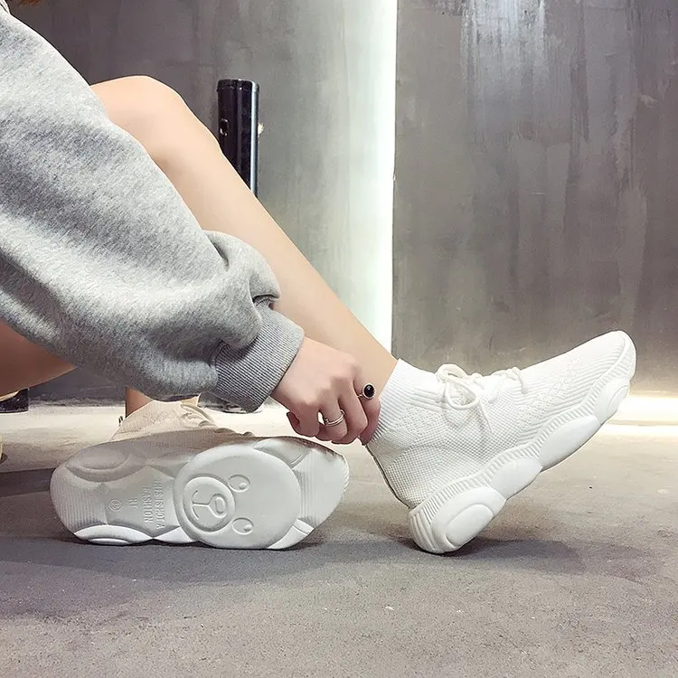 Женские высокие кроссовки повседневная сетчатая обувь на толстой подошве