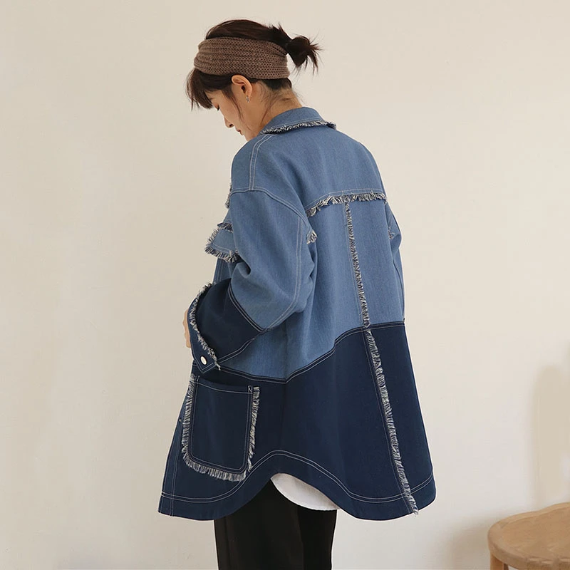 Tassel jean coat women temperament Spliced Long-sleeved Denim Jacket Casual Fashion Loose Plus Woman Coat 2020 Spring New NZY109 |