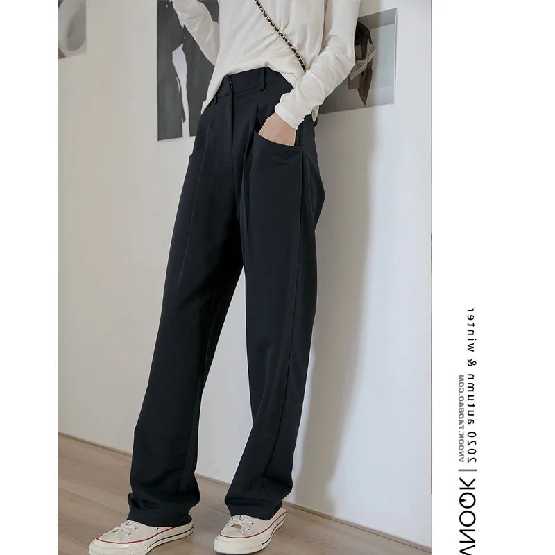 

High-waist office lady casual wide-leg trousers Vintage Women elegant pants