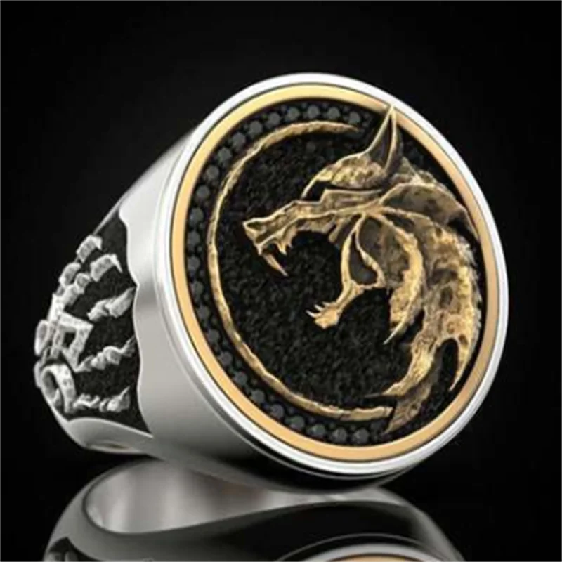 

Wish new elf hunter wolf ring viking warrior retro two-tone men's ring ring 2021 trend punk ring wholesale