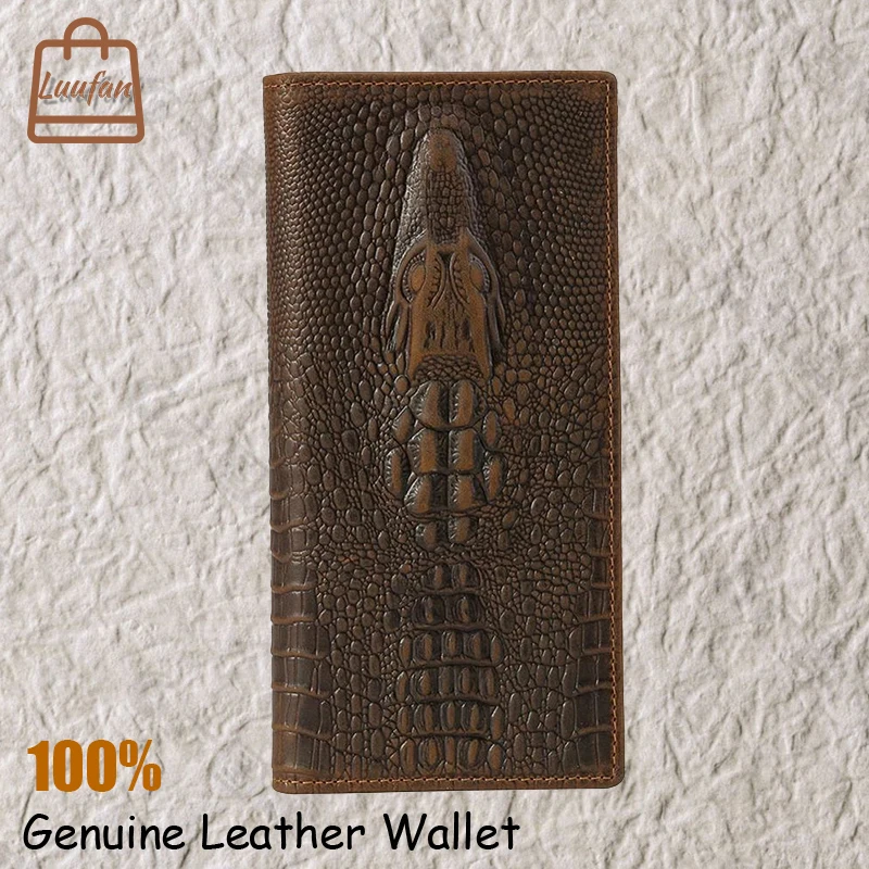

Luufan Crocodile Pattern Cowhide Men's Long Wallet Fashion Money Purses Design Dollar Slim Purse Standard Wallet Brown 41006
