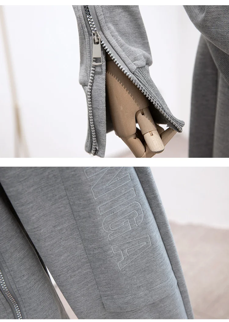 

Leisure Sports Set Female 2021 Spring New Zipped Round Neck Sweatshirt Zipper Loose Sweatpants Two-Piece Set Ladies Tracksuit