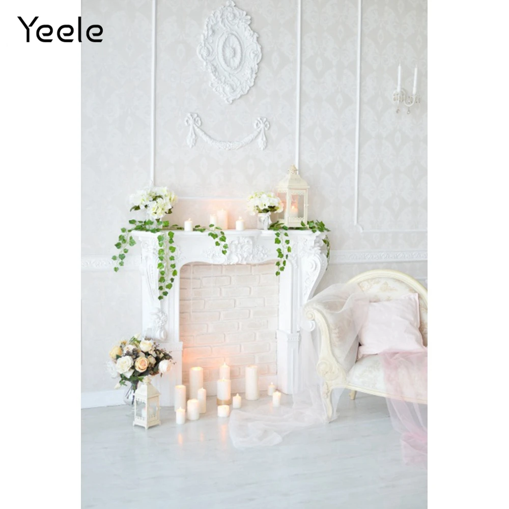 Фоны для фотосъемки Yeele с изображением белых стен полки растений камина любовных