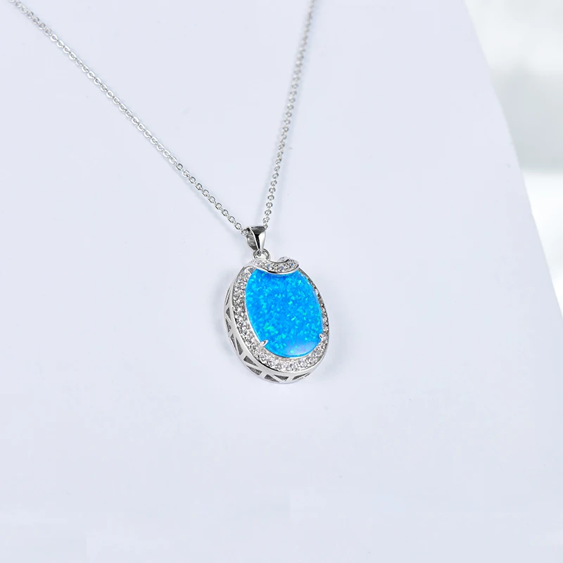 

Gorgenous Male Big Luxury Pave Set Oval Opal Silver Pendant Necklaces Trendy Birthday Color Stone Fine Jewelry for Men OPP008