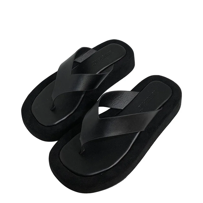 

Akexiya New Summer Black Casual Bathroom Mixed Color Thick Bottom Flip Flops Women Clip Toe Slippers Ladis Platform Beach Shoes