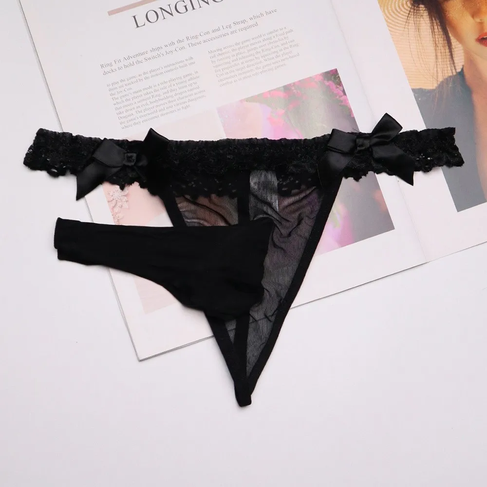 

Men See-through Lace Underwear Sexy Sissy Closed /Opening Sheath Briefs Thong Bikini Sexy Lingerie Sissy Panties Трусики 2021