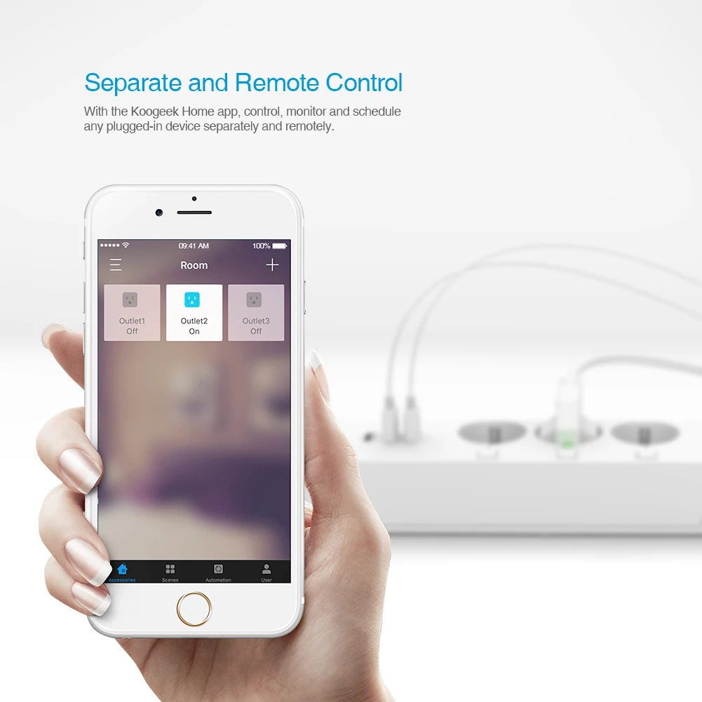 Koogeek, Wi-Fi розетка, штепсельная розетка европейского стандарта, с индивидуальным переключателем, полоса питания, умное зарядное устройство, 3 порта usb для зарядки, для Apple Homekit