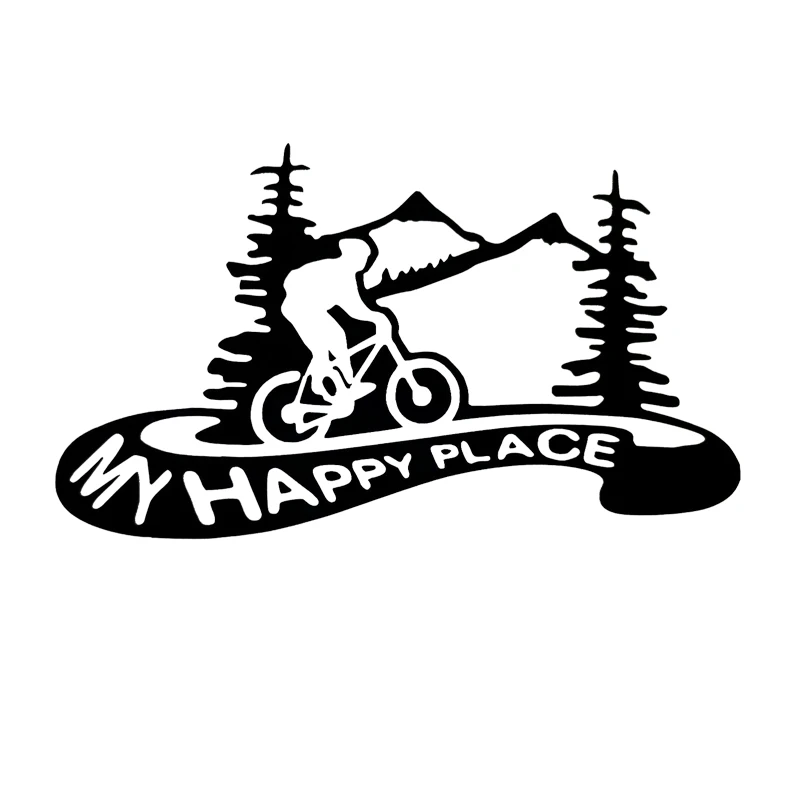 

17*9.8cm Mountain Biking Car Stickers My Happy Place Vinyl Sticker Cool Motorcycle SUVs Bumper Laptop Car Styling