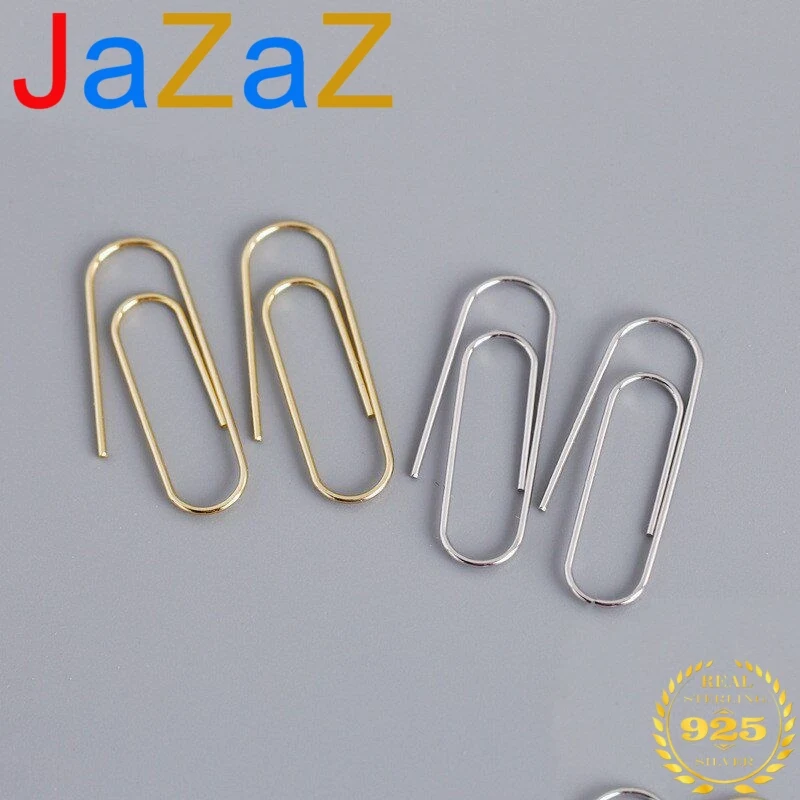 A00150 Real 100% 925 Sterling Silver Paper Clips Pin Ear Hook Studs Earrings for Women Party Fine Jewelry Accessories