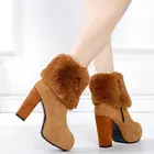 Зимняя обувь 2021, женские сапоги на высоком каблуке, меховые теплые модные сапоги для женщин, зимние сапоги на высоком квадратном каблуке 10 см