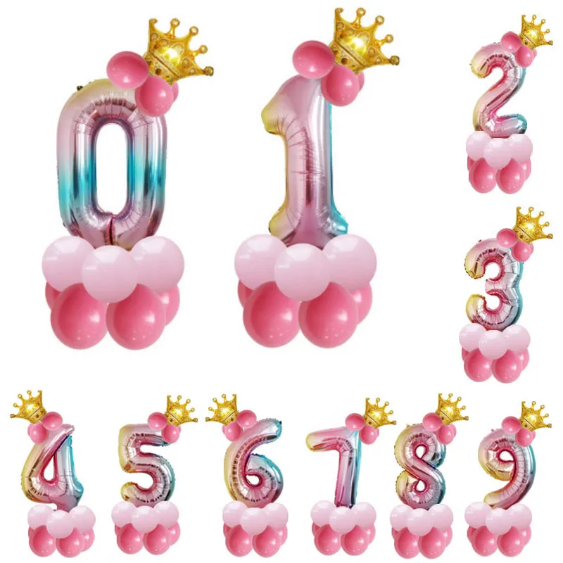 14 шт./компл. 32 дюйма Радуга номер воздушные шары с золотой короной цифровой 1 й