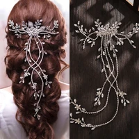 luxury gold silver color tiaras hair comb crystal flower rhinestone long floral headband princess crown wedding hair accessories
